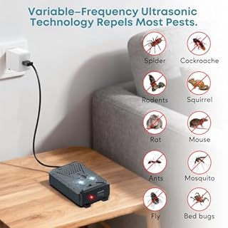 Ultrasonic Pest & Rodent Mouse Squirrels Repellent, Plug-in Electronic Rat Bat Bug Spider Repeller, Battery Operated Deterrent Control Mice for Car Engines, Replace Mouse Traps Indoor, Outdoor 2 Pack