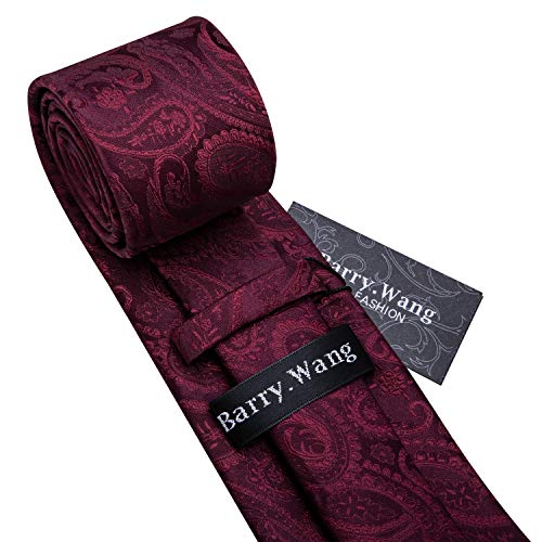 Image of Barry.Wang Men Ties Paisley Woven Silk Necktie Set with Pocket Suqare Cufflinks Formal