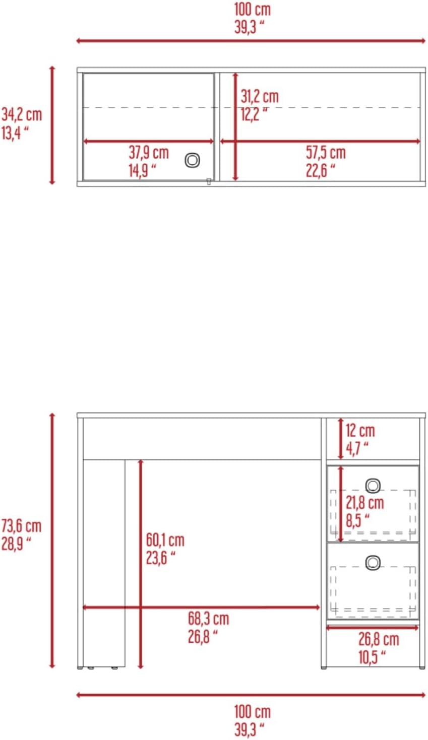 2-Piece Office Set with Computer Desk Featuring Two Drawers and One Shelf, Single Door Wall Cabinet for Extra Storage, Light Oak and Taupe Work Table, for Home Office, Study Rooms