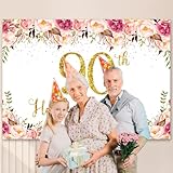 5x3Ft Happy 90th Birthday Backdrop for Women Floral Rose Happy Birthday Banner Decorations for Women Gold Glitter Boken Spots Photography Background Party Cake Table Decorations Photoshoot Banner