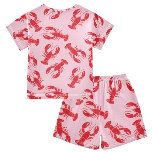 ALAZA Lobster Cartoon Lovely Pajamas Set Short Sleeve Cotton Sleepwear Summer Pjs 2 Piece 5-14Y2