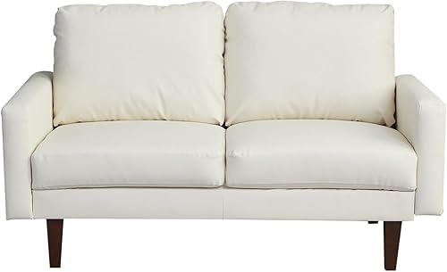 Vista 24 de INSTORY Sofá moderno sofá de cuero con patas de madera para sala de estar, oficina - beige