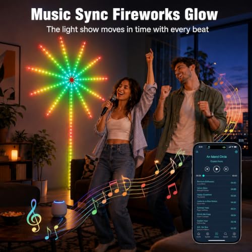 Image of MORIACC Smart Firework LED Lights, USB Powered Room Decor with Realistic Blooming Visuals, Color Changing, App & Remote Control, Music Sync Strip Light for Party & Christmas(19.6inches)