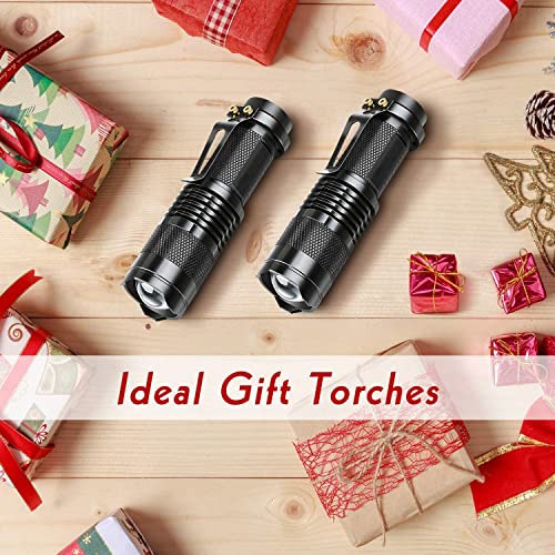 Pack of 2 Small LED Torches, 300 Lumens Super Bright Mini Torch Battery Powered with 3 Modes and Adjustable Focus for Camping, Hiking, Gift