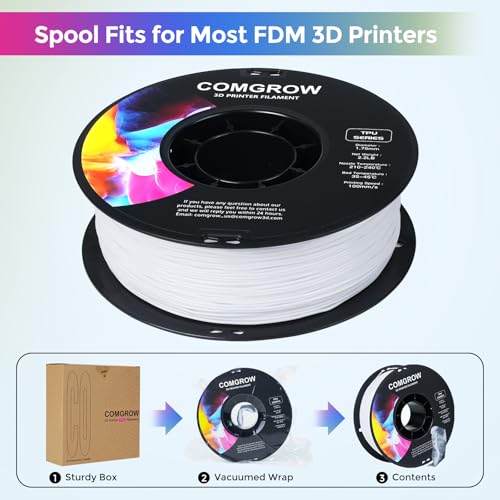 Image of Comgrow TPU Filament 1.75, 3D Printing Filament, Flexible, 95A Soft, 1kg (2.2lbs), White, + /- 0.02mm Accuracy, 1.75mm Diameter, 2.2lbs Display Weight