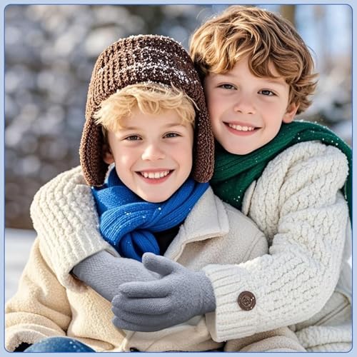 6 Pairs Winter Gloves Kids Stretchy Warm Knitted Gloves Wool Fleece Lined Mittens for for Girls Boys Cold Weather 5-10 Years (Multicolor)4