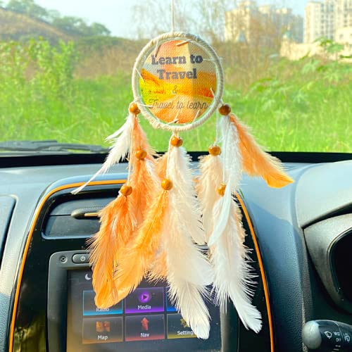 Rooh Dream Catcher ~ Learn to Travel Car Hanging ~ Handmade Hangings for Positivity (Can be Used as Home Decor, Gift, Wall Hangings, Meditation Room, Yoga Temple, Feather Wind Chime & Car Hanging)