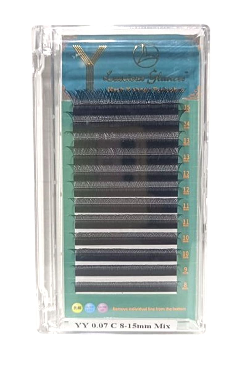 Luscious Glances YY Eyelash Extensions 0.07mm C Curl Mix Length 8–15mm | Easy Fan Russian Volume Pre-Fanned Wispies (12 Rows)-image-35