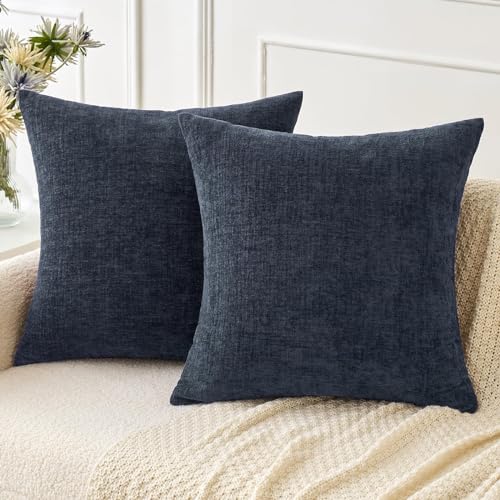 Image of MIULEE Pack of 2 Couch Throw Pillow Covers 20x20 Inch Soft Navy Blue Chenille Pillow Covers for Sofa Living Room Solid Dyed Pillow Cases