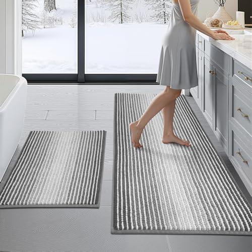 BSICPRO Bathroom Rugs and Mats Sets, 2 Piece Thick Absorbent Chenille Non Slip, Soft Shaggy Floor...