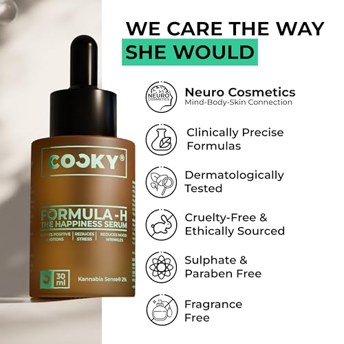Image of Cocky - Formula H, The Happiness Serum | Mood Booster, Reduces Stress, Activates Brain's Pleasure Areas, Boosts Positive Emotions, Reduces Wrinkles & Helps in Anti-Aging | Powered by Kannabia Sense | Sulphate & Paraben Free | 30 ml (Pack of 2)