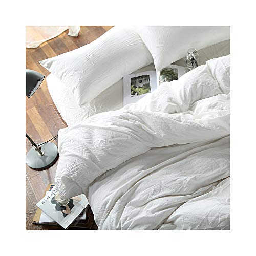 Image of F.Y.Dreams 100% Washed Cotton Duvet Cover for Weighted Blanket 48x72 inches with 16 Ties, Zipper on Long Side /White /Just Duvet Cover