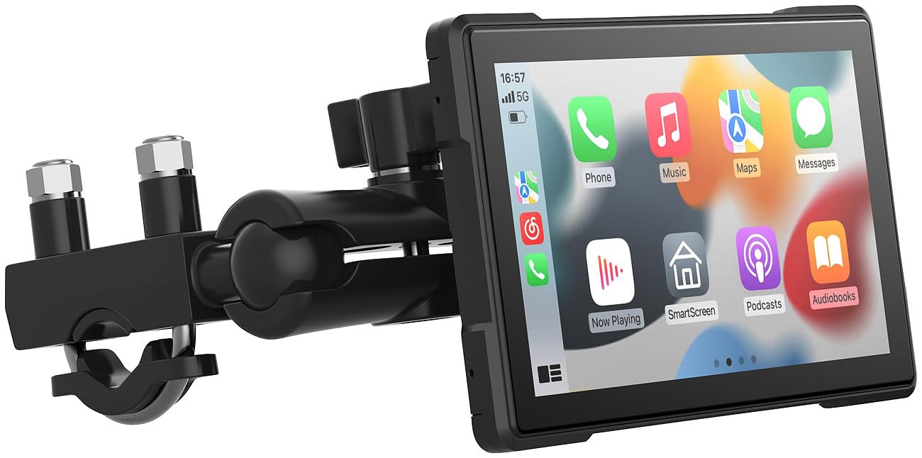 Lescars Navigation Motorrad: Motorrad Navi-Display, CarPlay- & Android Auto-kompatibel (Apple Carplay, Zubehör, GPS)
