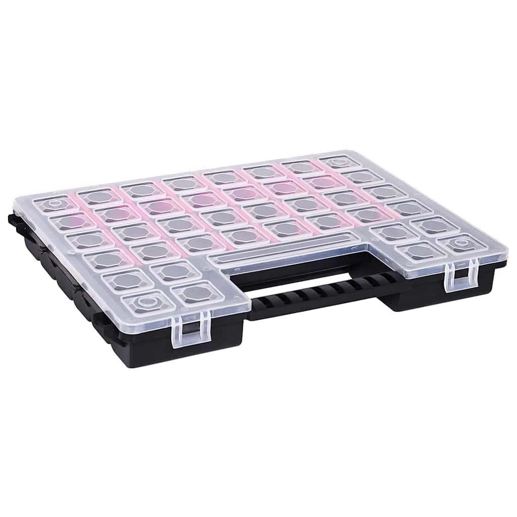 Sortimentskästen Set 5 Stk PP mit verstellbaren Trennwänden 385x283x50 mm, 27 Fächer mit transparentem Deckel und Griff, für Schrauben und Nägel in Garage Werkstatt