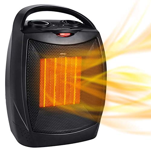Portable Electric Space Heater, 1500W/750W Ceramic Heater with Thermostat, Heat Up 200 Square Feet in Minutes, Safe and Quiet for Office Room Desk Indoor Use ( Black ) (Renewed)