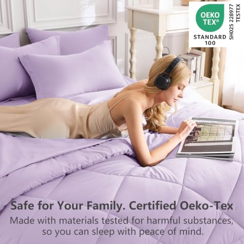 Image of CozyLux Queen Comforter Set Light Purple - Bed in a Bag Queen Size 7 Pieces, Luxury Soft Lavender Bed Set for All Seasons, Bedding Set with Down Alternative Comforter, Sheets, Pillowcases & Shams
