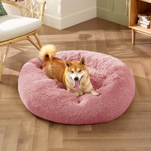 Image of Bedsure Calming Dog Bed Medium Size Dog Donut Washable Pet Bed,30ins Mauve Blush