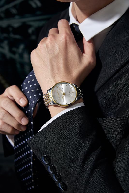Image of Giordano Analog Quartz Watch for Men with Sunray Dial, Gold-Tone Hands & Hour Markers, Date Display, Stainless Steel Strap and 3 ATM Water Resistant