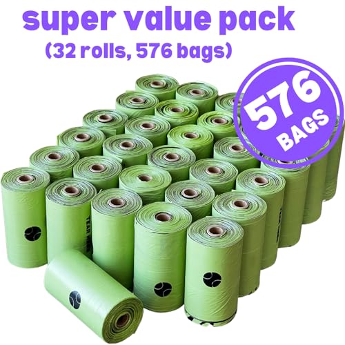 Image of Biodegradable Doggy Poop Bags with Dispenser (576 Bags) Eco-friendly Dog Waste Pickup Bags Refill Rolls Cat Waste Bags (Green, 32 Rolls, Lavender Scented)