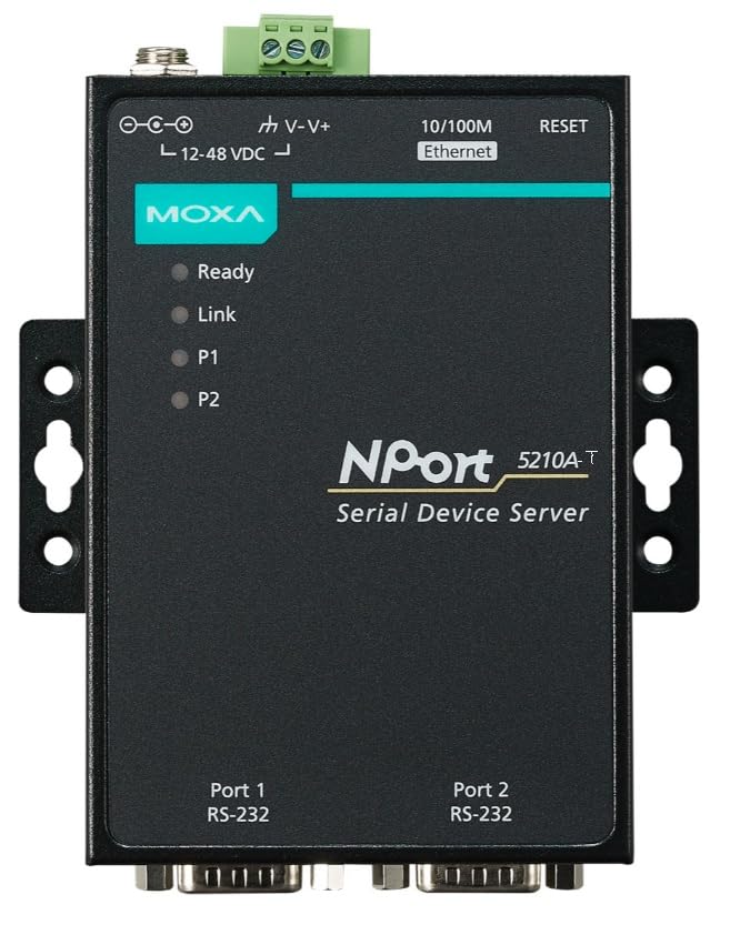 Moxa NPort 5210A-T - 2-Port RS-232 Device Server, 1.5 kV (Built-in) Magnetic Isolation Protection, Wide Range -40 to 75°C (Please Purchase Power Supply Separately - PWR-12150-USJP-SA-T)