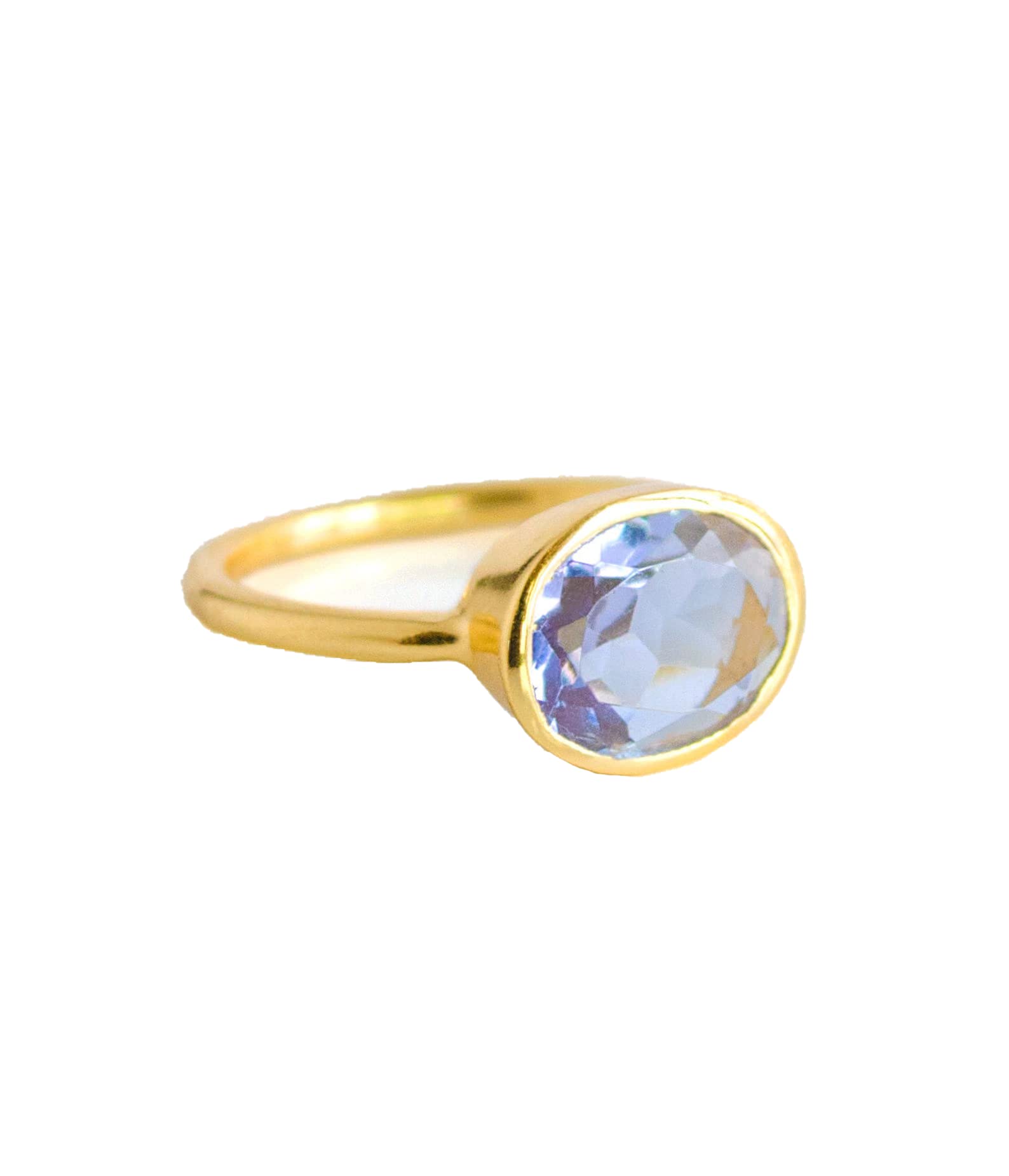 Oval Alexandrite Quartz Gemstone Ring Set in Vermeil Gold or Sterling Silver, June Birthstone