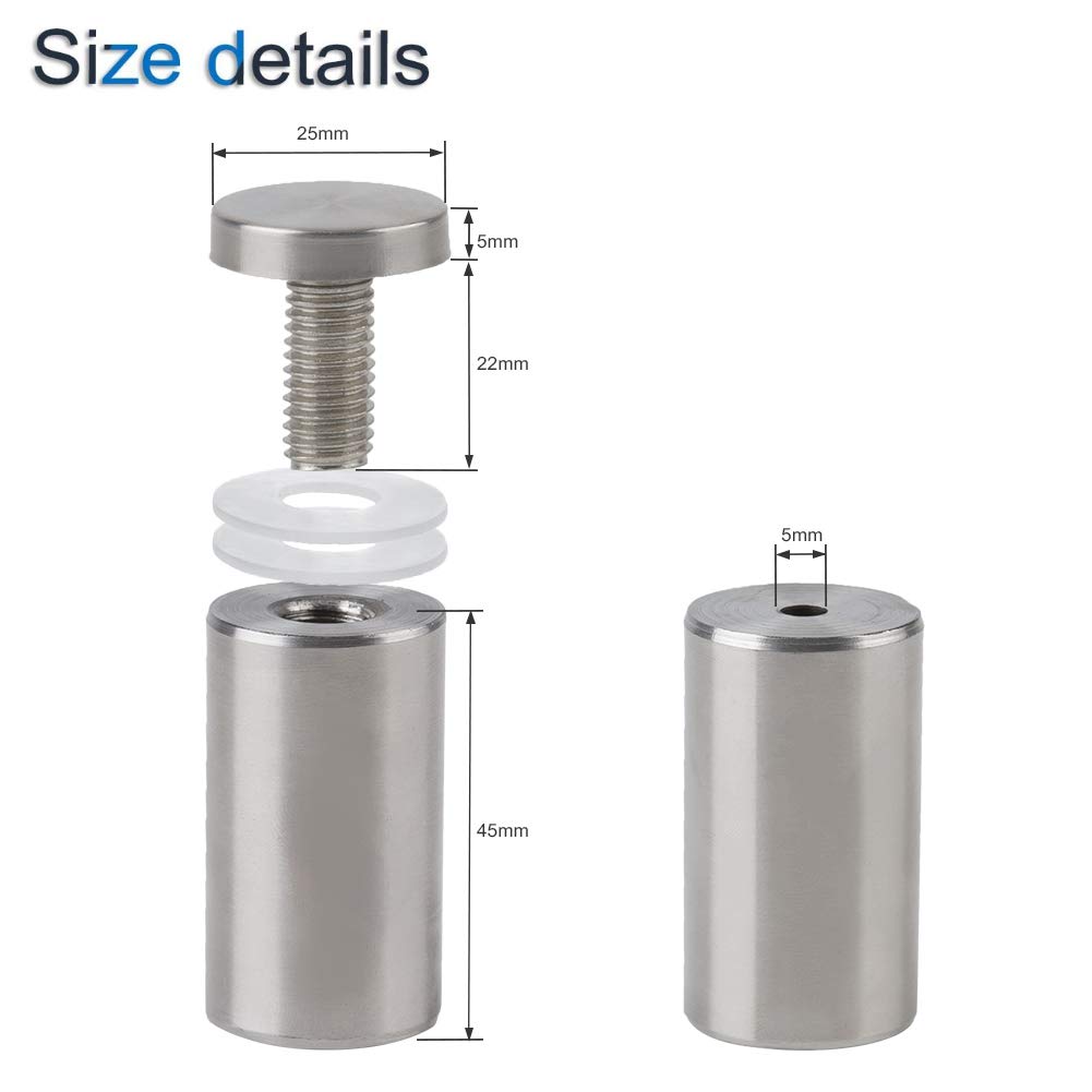 INCREWAY 8 tornillos de separación de vidrio, 25 x 50 mm, acero inoxidable, soporte de pared para clavos publicitarios, soporte de pared para carteles