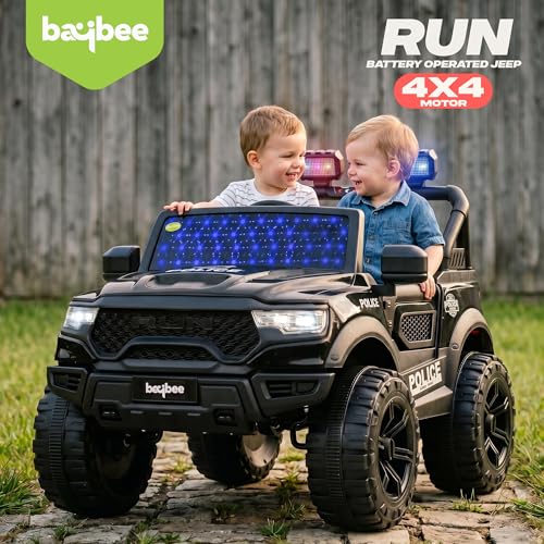 Image of Baybee TurboX Electric Car for Kids with 4x4 Motor & Parental Control | Baby Electric Rideon Cars with RGB Lights, Music & Swing Mode | Rechargeable Battery Operated Jeep for Kids 2 to 6 Years (Black)