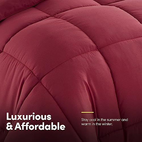 RV Short Queen Comforter Set for RV Camper - Comforter Set with Fitted & Flat Sheet, 4 Pillowcases - Tailored for RV Short Queen Beds - Cozy Essentials for Your RV Bedroom, Burgundy