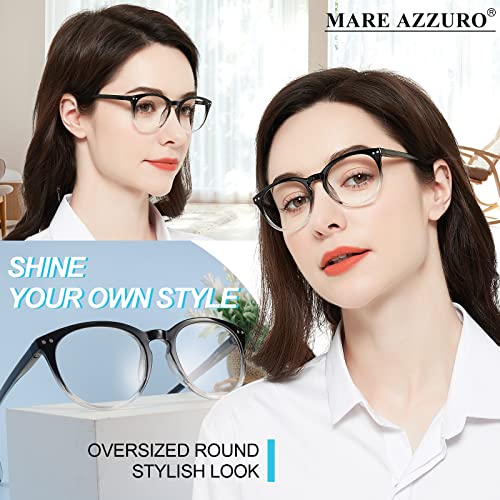Image of MARE AZZURO Large Reading Glasses Women Trendy Round Readers 1.00 1.25 1.50 1.75 2.00 2.25 2.50 2.75 3.00 3.50 4.00 5.00 6.00 (Black+clear, 125)