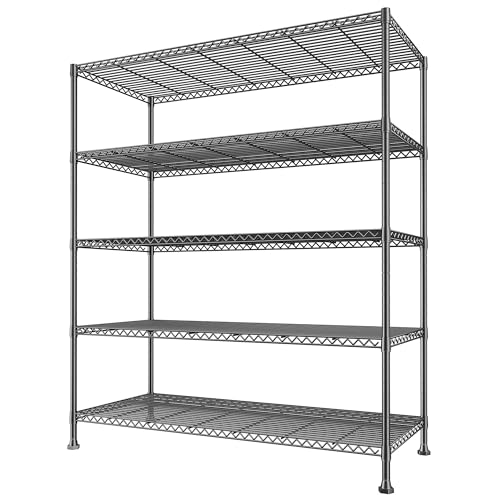 REIBII 45.5''W Storage Shelves Wire Shelving, 5 Tier Pantry Shelves for Storage Rack, Adjustable Metal Shelving for Pantry Kitchen Steel Shelving, 45.5