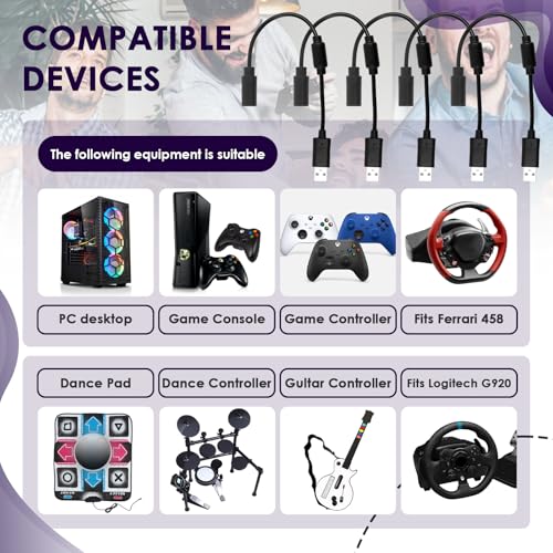 Image of USB Breakaway Cable for Xbox 360, Rocksmith Real Tone Cable, Xbox Controller Cord, Xbox USB Adapter, Guitar Hero Dongle , Compatible with Logitech G920 G923 G27 & Thrustmaster 458 Spider Racing Wheel