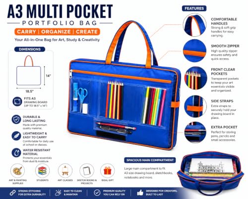Image of Echo Boomers A4 Kids Drawing Bag | Art & Stationery Organizer with Zipper Pocket (Creativity Takes Courage) Space Print Design