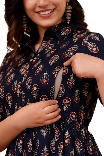 Image of Maternity Feeding Anarkali Kurti Dress for Women | Cotton Nursing Kurta with Both Side Zippers | Pregnancy & Nursing Wear | Comfortable Ethnic