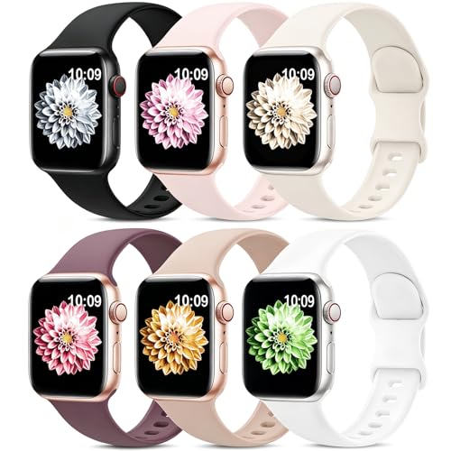 6 Pack Sport Bands Compatible with Apple Watch Band 38mm 40mm 41mm 42mm 44mm 45mm 49mm 46mm,Silicone...