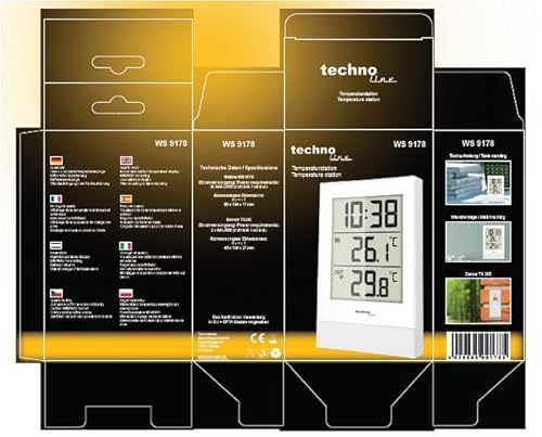 Technoline WS9178 - Bürothermometer, Thermometer, digitales Thermometer mit Innentemperatur, Außentemperatur, Luftfeuchte, inklusive AußensenderTX205