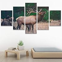 SIGNWIN 5 Panel Canvas Wall Art Animals Deer Modern Artwork for Home Decorations Ready to Hang - 60