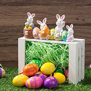 JOYIN Easter Bunny Eggs with The Word Easter Resin Centerpiece Decor 4 Rabbits Bunny & Egg Tabletop Figuring for Home and Office Decoration JOYIN Easter Bunny Eggs with The Word Easter Resin Centerpiece Decor 4 Rabbits Bunny Egg Tabletop Figuring for Home and Office Decoration