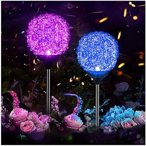 Solar Garden Lights Outdoor, Upgraded Magic Globe Powered Garden Light, Multi-Color Changing LED Solar Stake Lights for Patio Backyard Pathway Party Decoration (2 PCS)