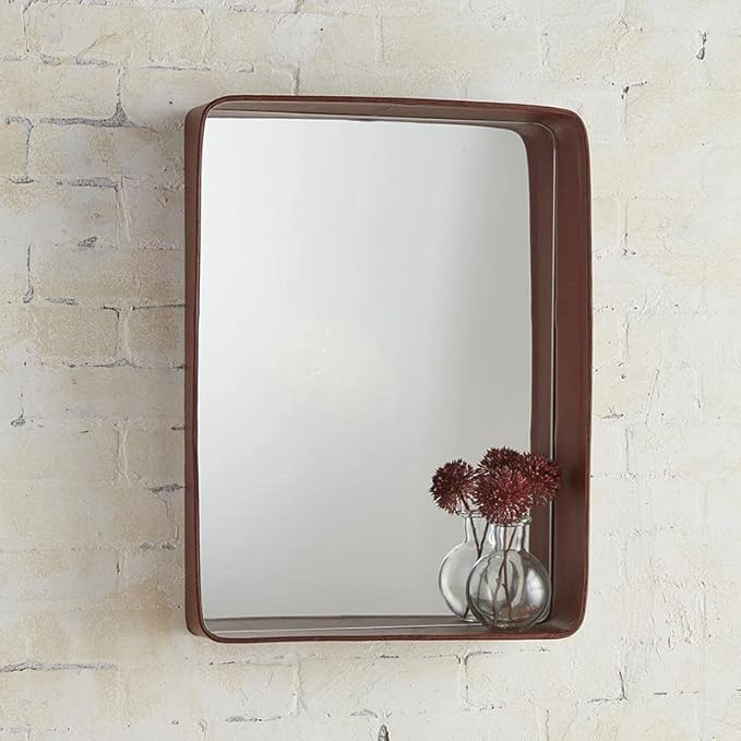 47th & Main Faux Leather Wall Accent Mirror for Home Décor, 17" L x 24" H, Brown