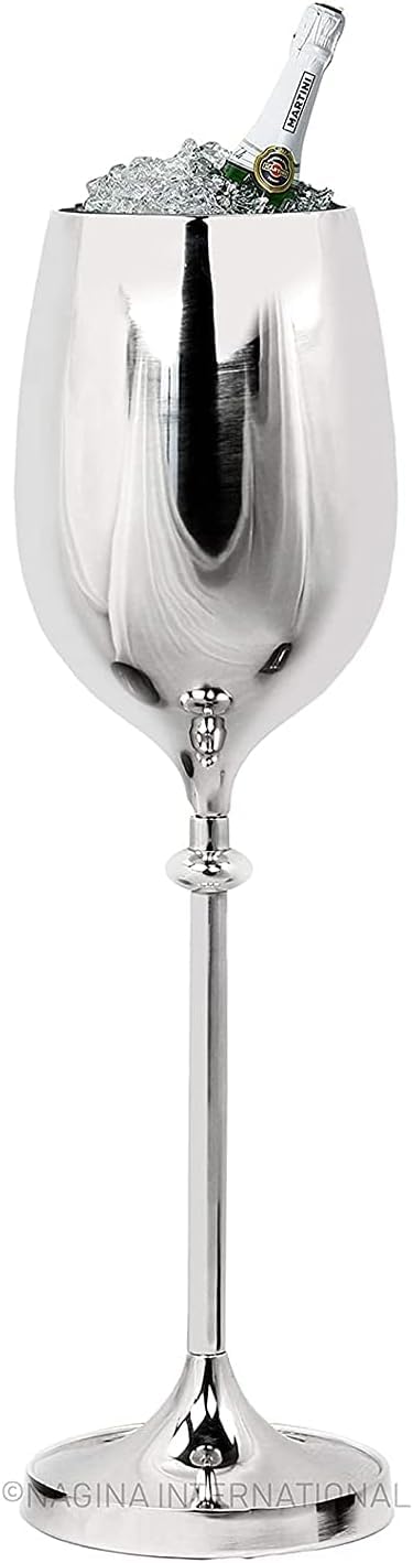Nagina International Large Champagne Glass Premium Aluminum Free Standing Nickel Plated Wine Chiller | Wine Coolers & Cellar with Ice Bucket | Kitchen & Bar Wares-image-3