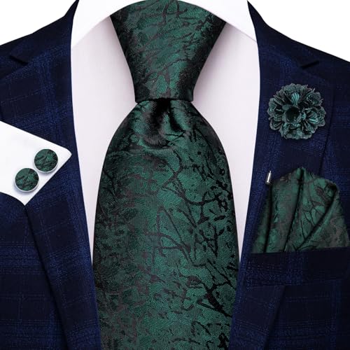 Image of Hi-Tie Men's Tie Lapel Pin Set Pocket Square Cufflinks Formal Woven Silk Tie Sets Wedding Party