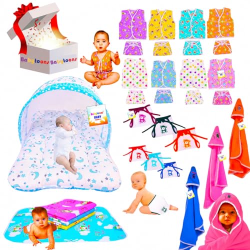Image of Baby Newborn Complete Clothing Set | 30 in 1 New Born Essentials Kit | Baby Combo Set for New Born | Hospital Bag Kit & Shower Gift | 0-6 Months (Blue)