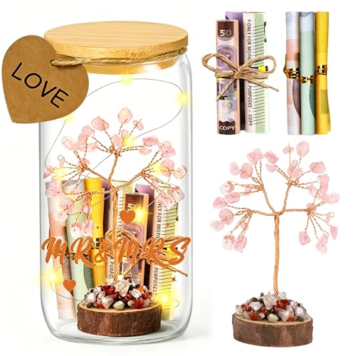 EccoCove Hochzeitsgeschenke für Brautpaar LED-Flaschenlicht Hochzeit mit rosa Lebensbaum LED-Lichterkette & Zubehör Hochzeitsgeschenk Geld Geldgeschenke Hochzeit Just Married Hochzeit Spardose