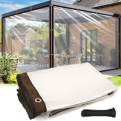 Haoledy Telo Trasparente Occhiellato 2x3m, Telo Impermeabile Esterno PVC con Corda 10 m, Tende da Esterno Antipioggia Teli per Gazebo Mobile da Esterno Giardino