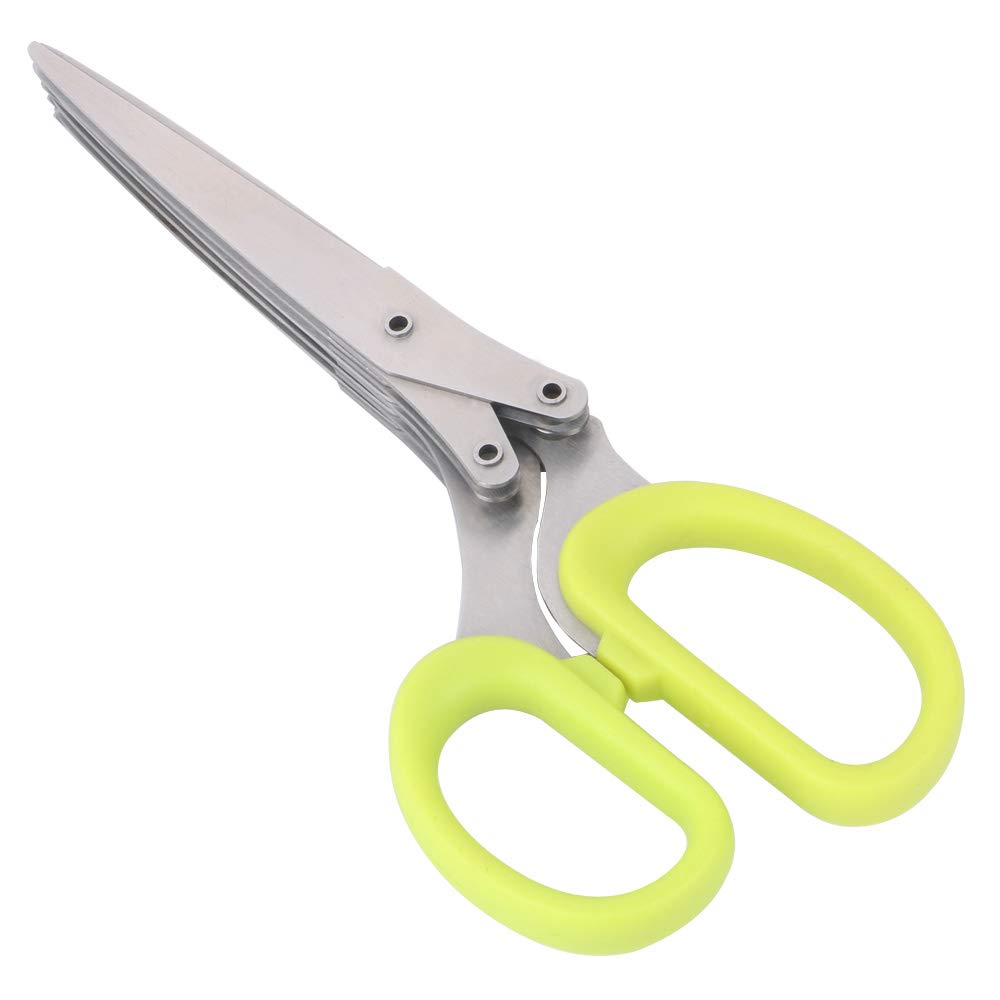 Toohui Blue,Green Herb Scissors, Kitchen Shears With 5 Blade Stainless Steel, Multipurpose Cutter & Chopper, Office Paper Cutting, Professional Knives To Chop Green Onion And Spices (Blue & Green, 1 Pcs)