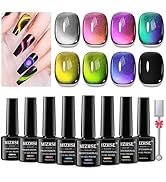 MIZHSE Cat Eye Gel Nail Polish, 8 Colors Magnetic Gel Polish Set with Magnet Stick, Chameleon Hig...
