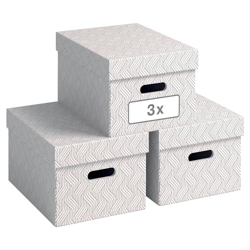 VON Leitz 61410001 Lot de 3 boîtes de rangement avec couvercle, 15 l, moyen, 100% carton recyclé, design géométrique, pour l'école, l'étude et la maison,...
