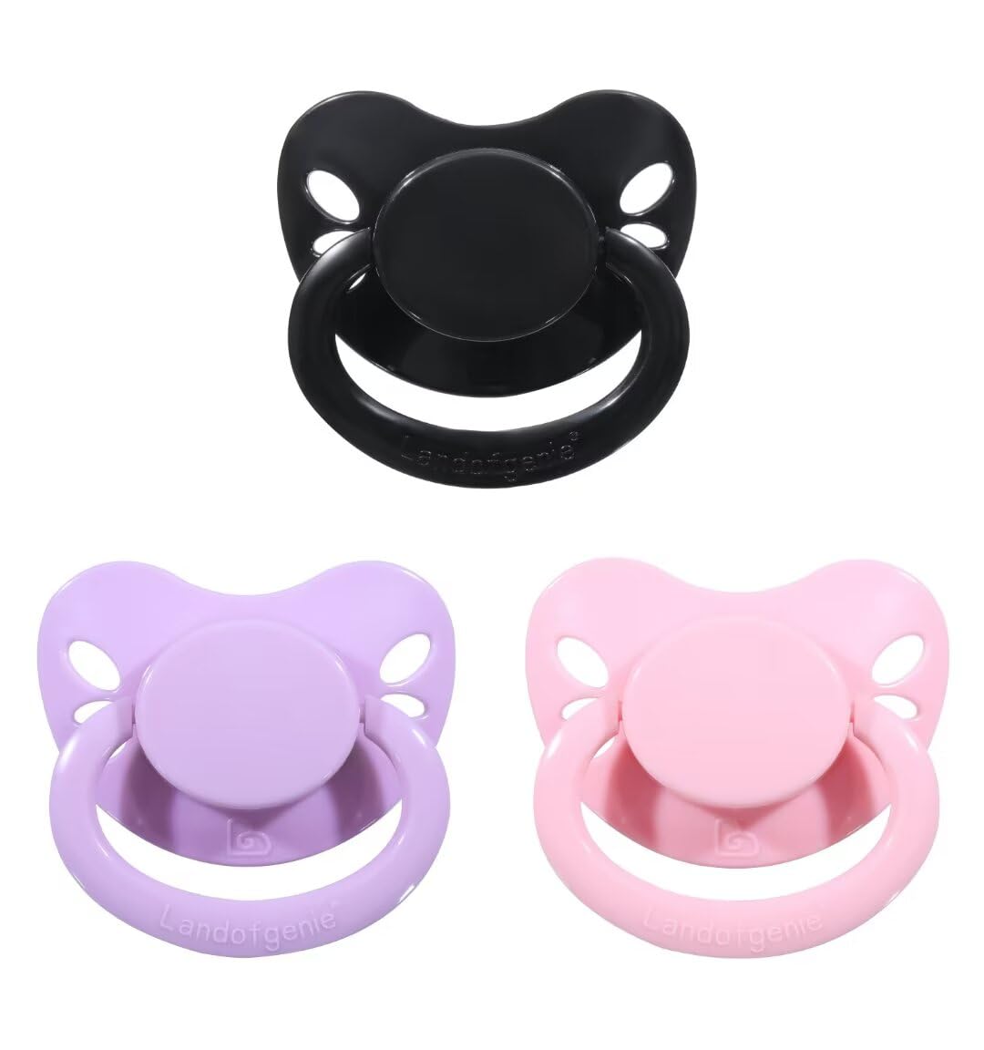 Landofgenie Large Shield Adult Size Pacifiers Set Butterfly Shaped Cutie Pacifier 3 Pack - Black+Pink+Purple