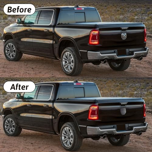 Image of Rear Tailgate Emblem for 2019-2024 RAM 1500 2500 3500, Matte Black American Flag Back Tailgate Badge Logo