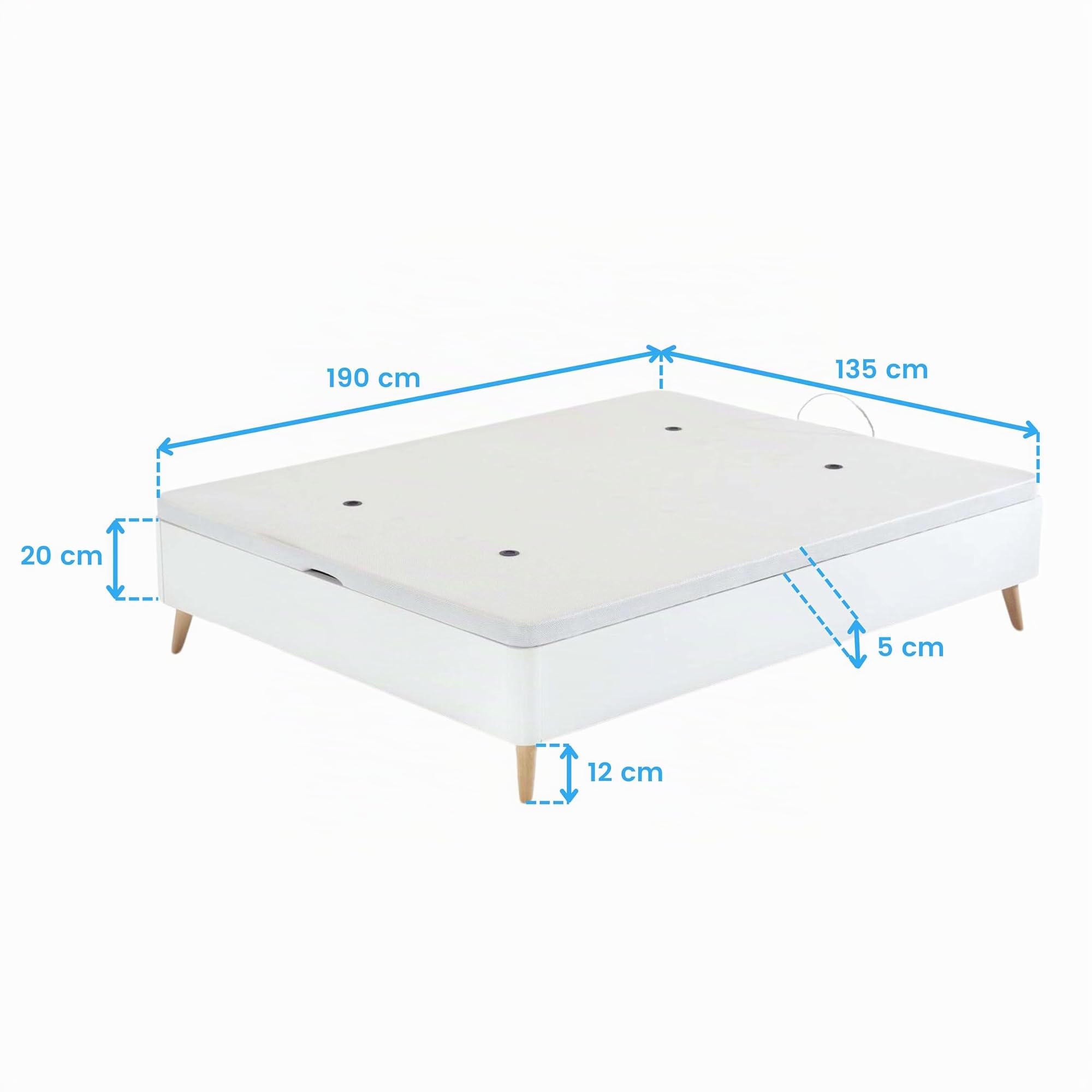 Miroytengo Canapé Abatible Alto Cama 135x190 cm, Dormitorio Gran Capacidad Estilo Nórdico Color Blanco con Patas Inclinadas Madera